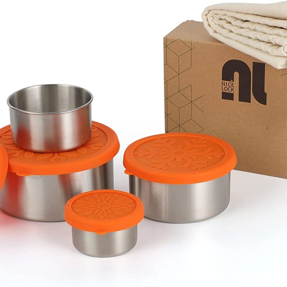 NICELOCK 4PCS Stainless Steel Food Storage with Silicone Lid Leakproof Round